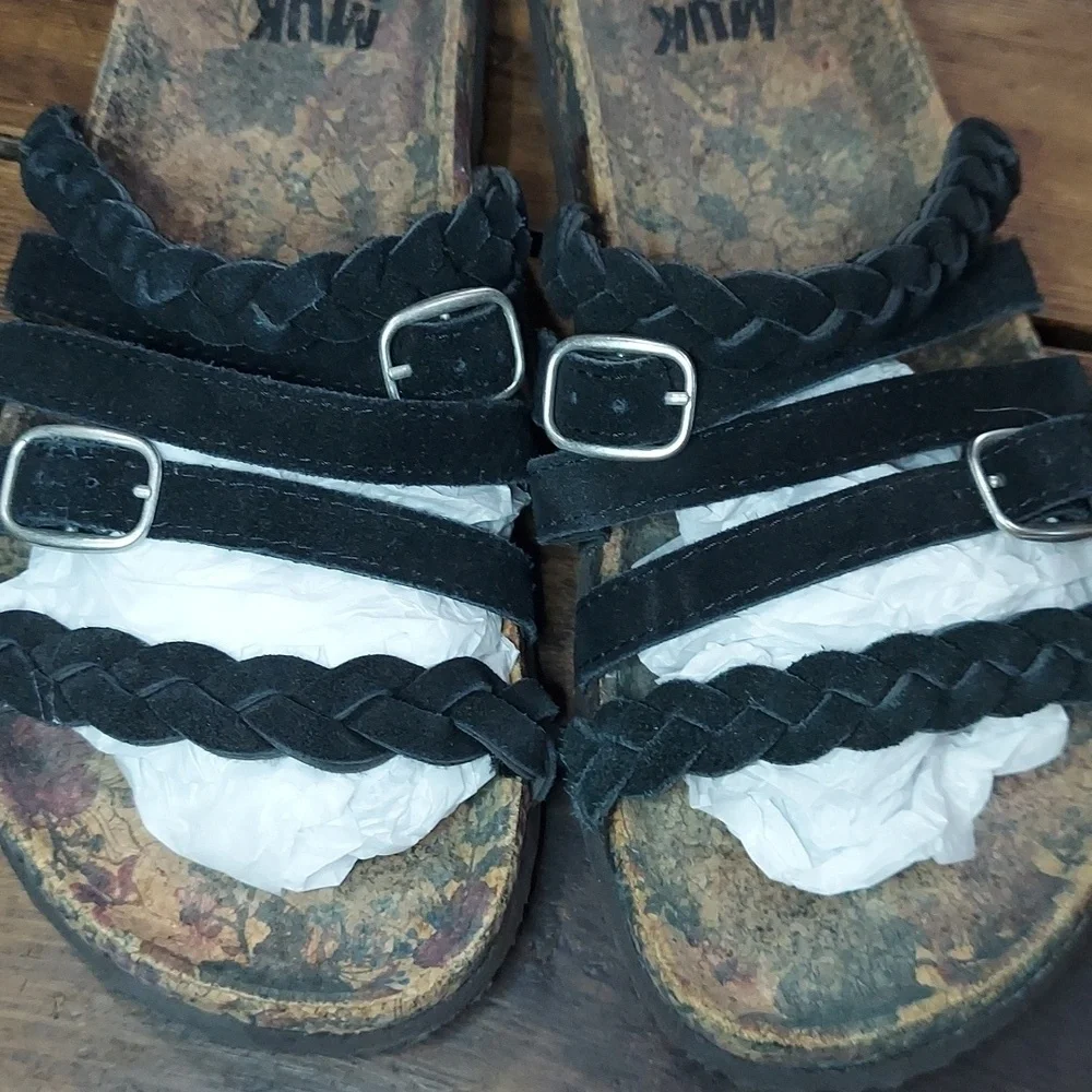 Muk Luks Black Braided Strappy Sandal/Slide